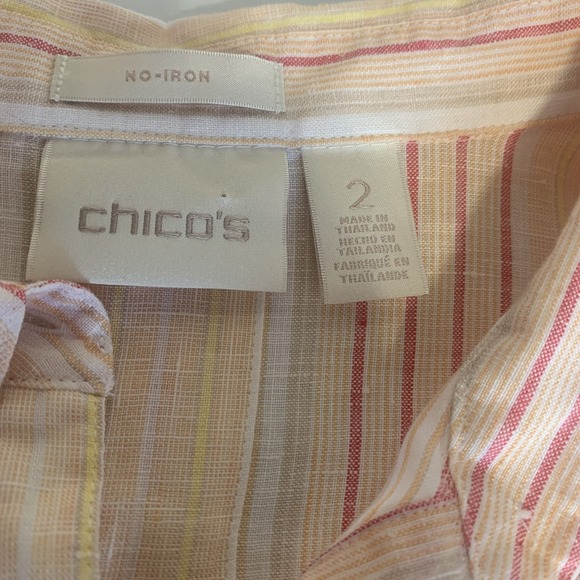 Chicos 100% Linen No Iron Striped Button Up Shirt Womens Size 2 Large - Picture 7 of 8